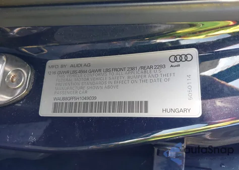 2017 Audi A3 2.0T Premium z USA, uszkodzony, nr VIN WAUB8GFF5H1049039